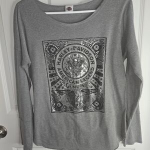 Harley-Davidson Women's Gray Long Sleeve Tee with Silver Graphic